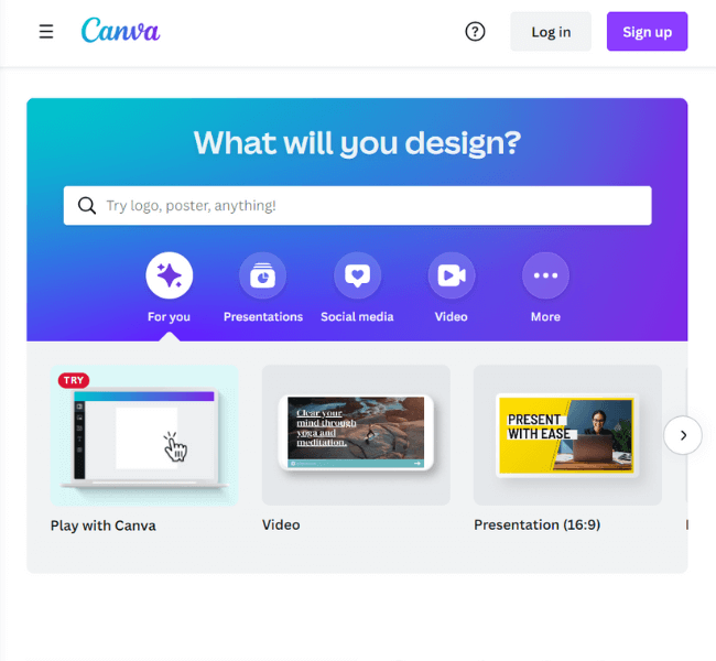 Canva Home Page