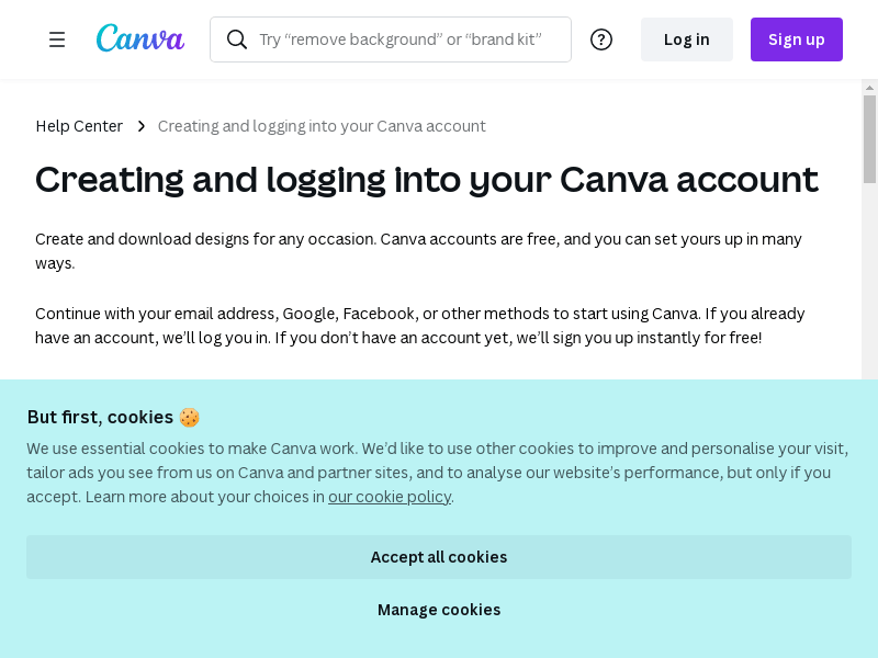 Creating and logging into your Canva account 