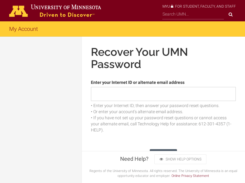Recover Your UMN Password · My Account