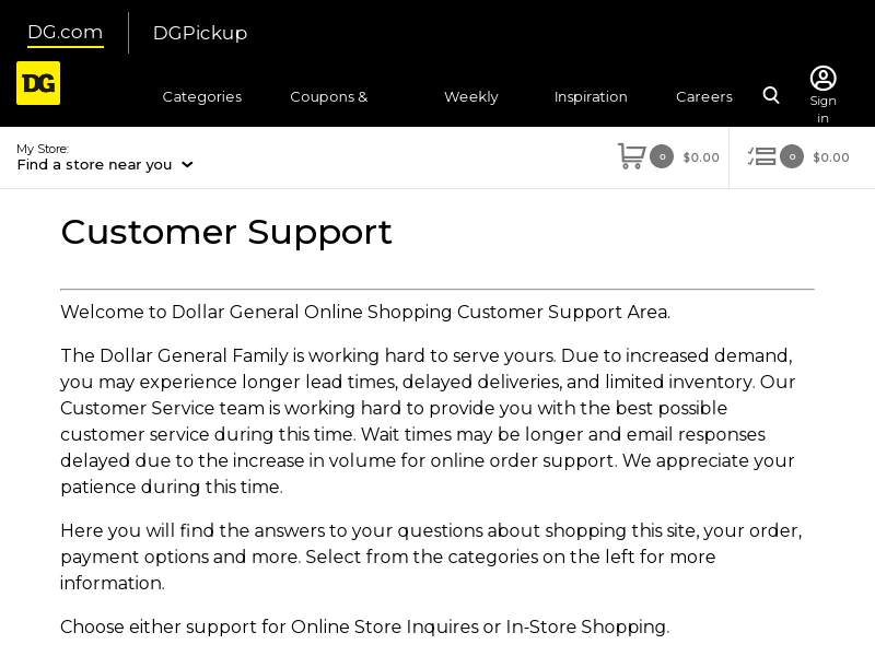 Customer Support _ Dollar General