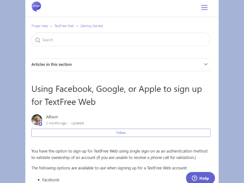 Using Facebook, Google, or Apple to sign up for TextFree Web – Pinger help