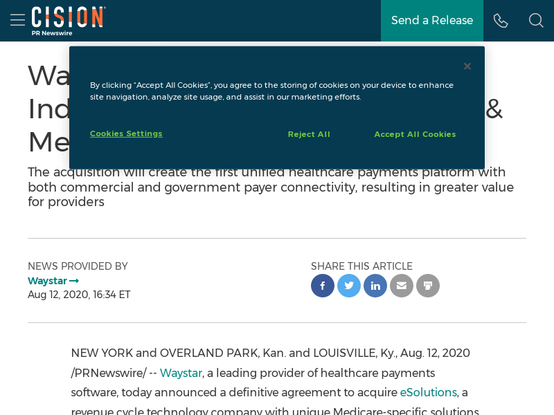 Waystar to Acquire eSolutions