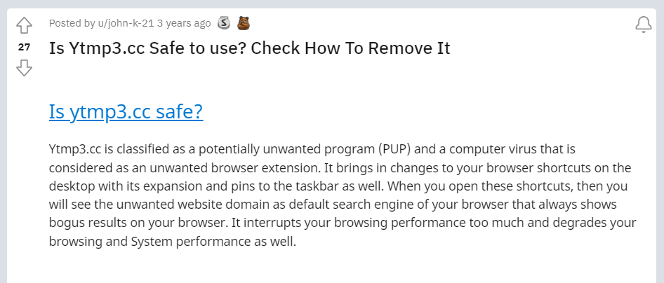 Ytmp3.cc Review by Reddit.com