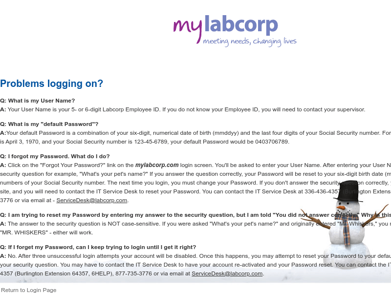 Login Questions | mylabcorp